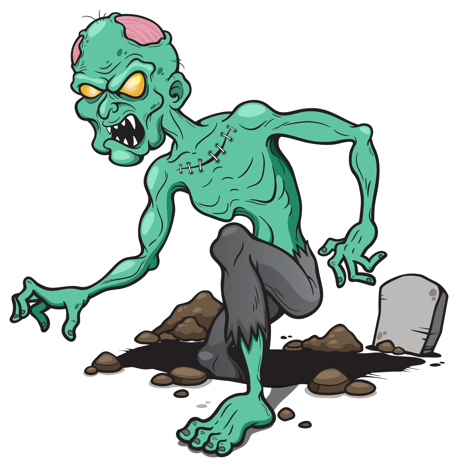 a cartoon zombie with a knife in his hand