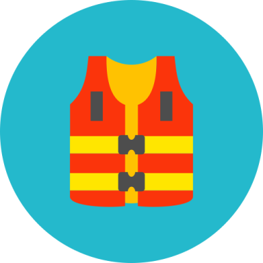 a life vest icon in a blue circle