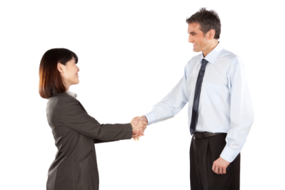 a man and woman shaking hands