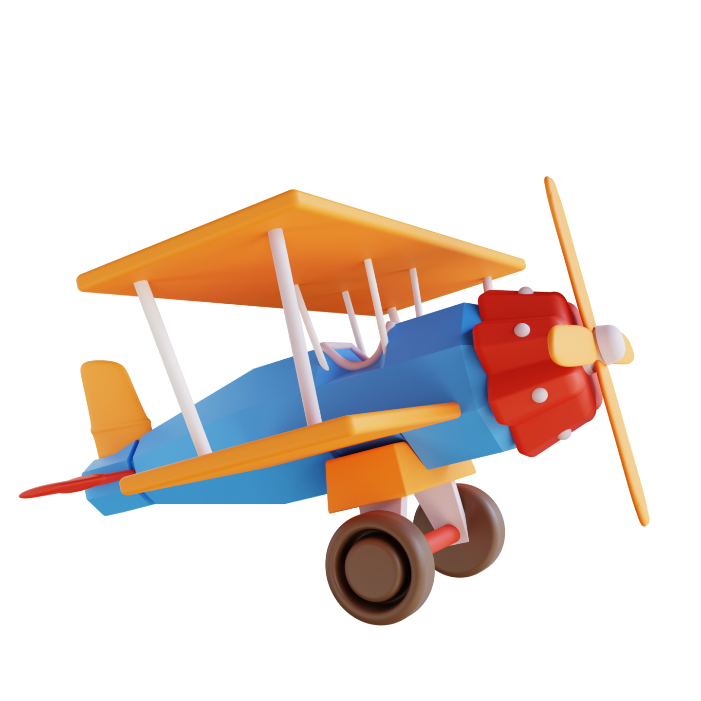 a blue and orange toy plane on a white background