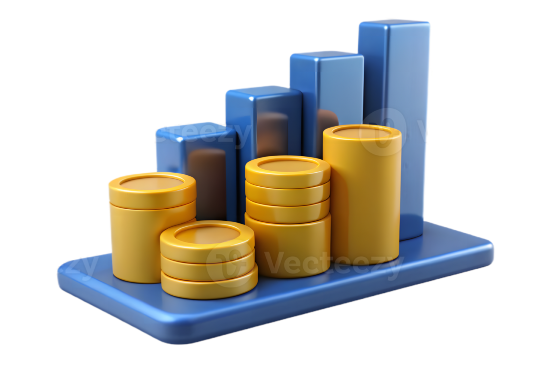 a blue and gold bar chart on a white background