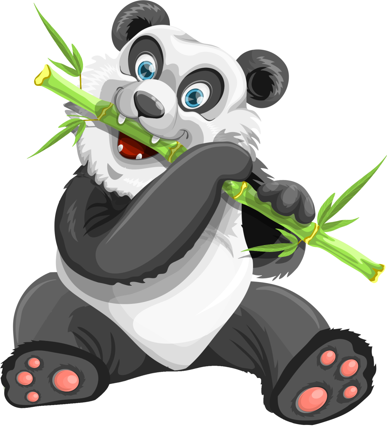 cartoon panda eating bamboo vector