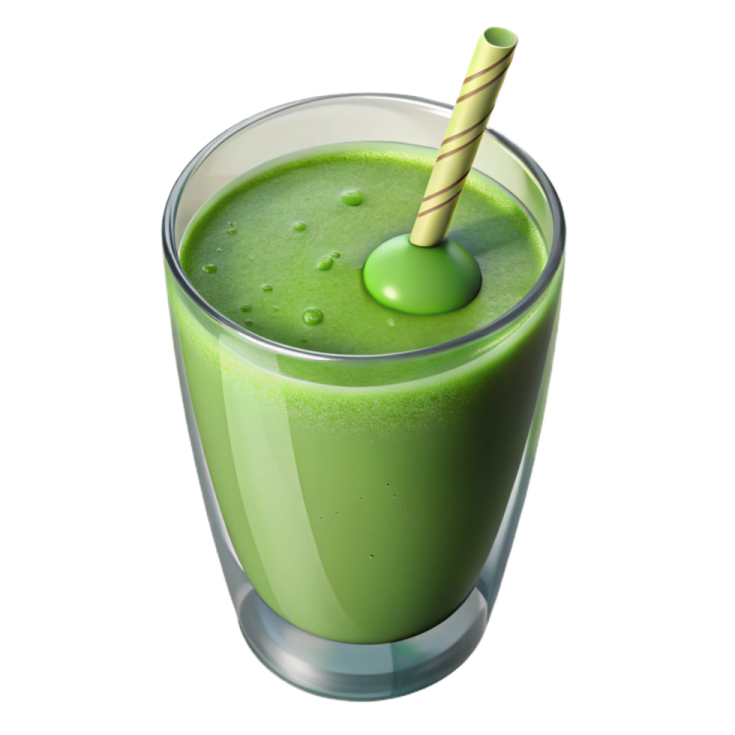 a green smoothie in a glass with a straw