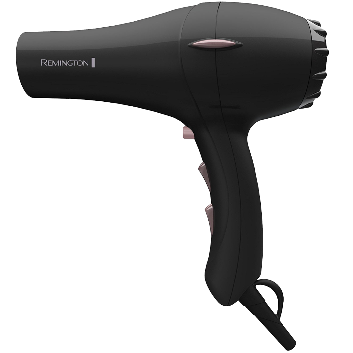 a black hair dryer on a white background