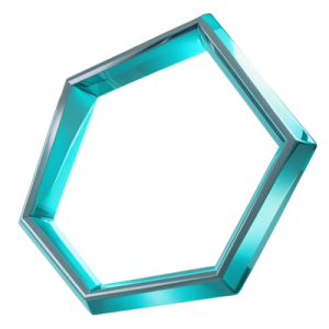 a blue hexagon with a white background