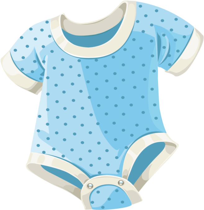 a blue baby bodysuit with polka dots on it