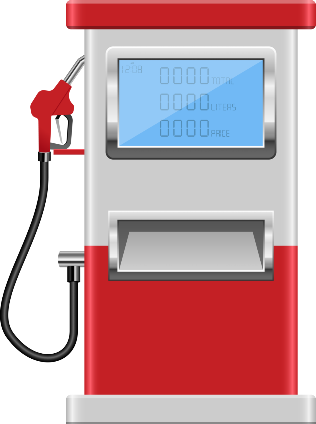 a red gas pump with a digital display
