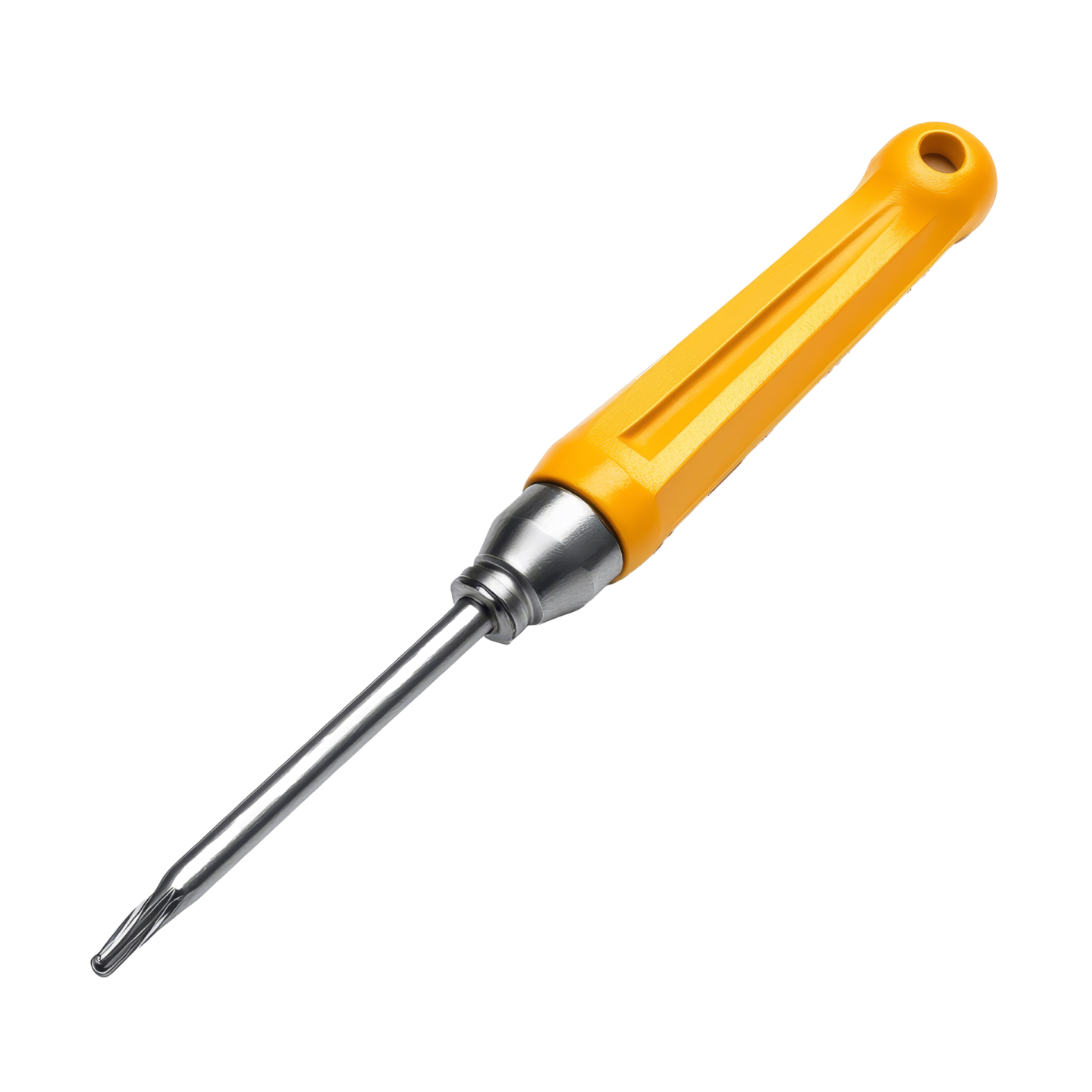 a drill with a yellow handle and black tip