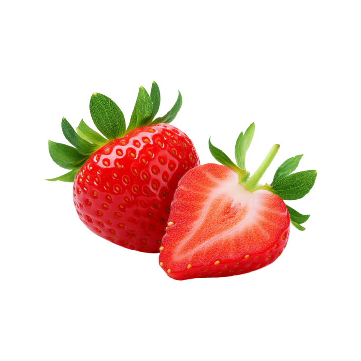 two strawberries on a white background