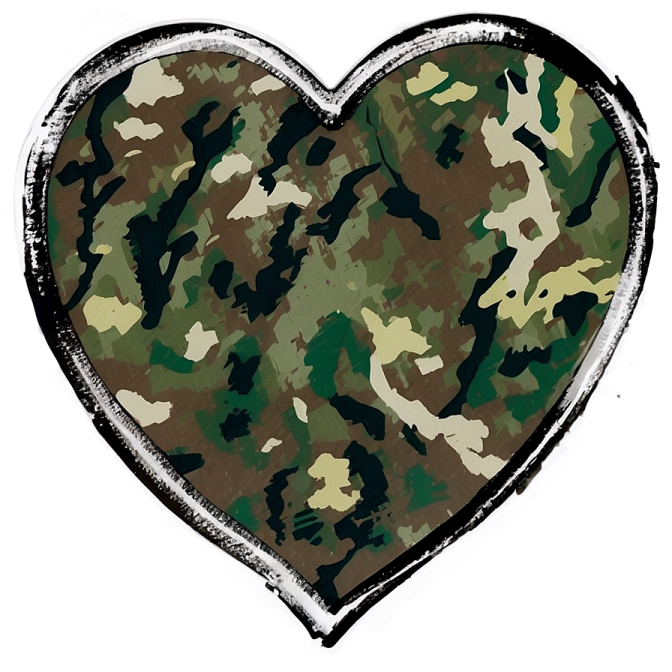 a heart with camouflage print on it