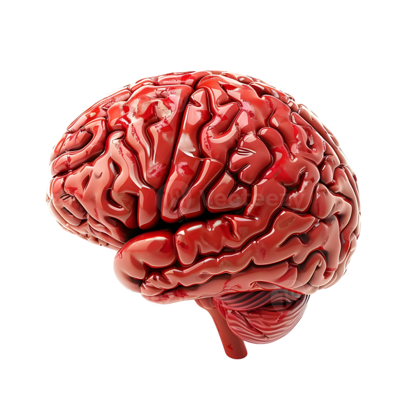 a red human brain on a white background