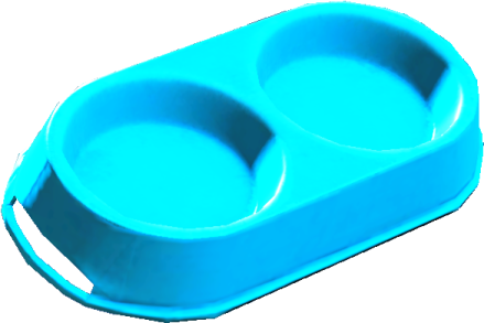 a blue plastic tray with two compartments
