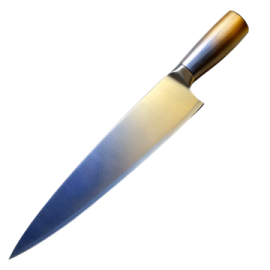 a knife with a blue handle on it