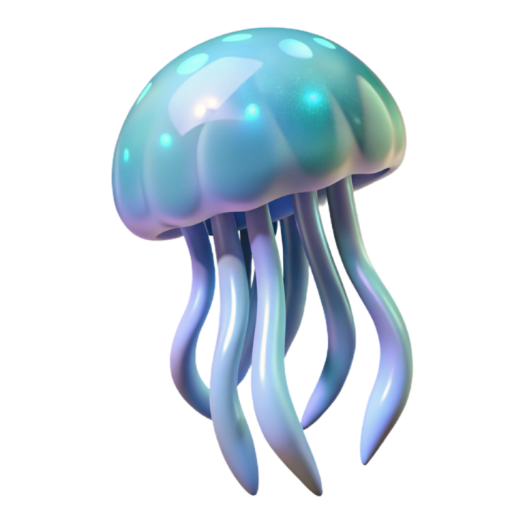 a blue jellyfish on a white background