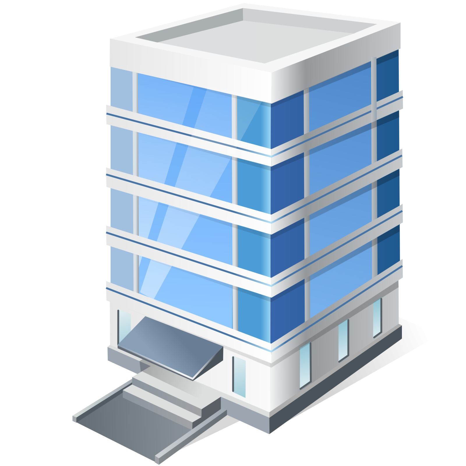 an illustration of a building with blue windows