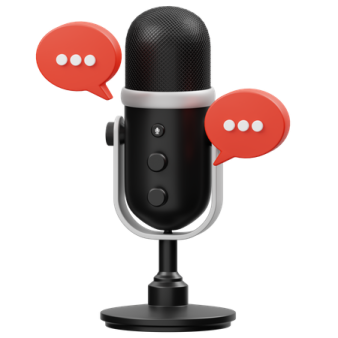 a microphone with two red speech bubbles attached to it
