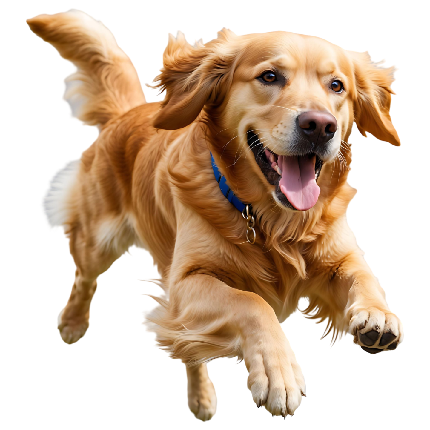 a dog is jumping in the air with its tongue out