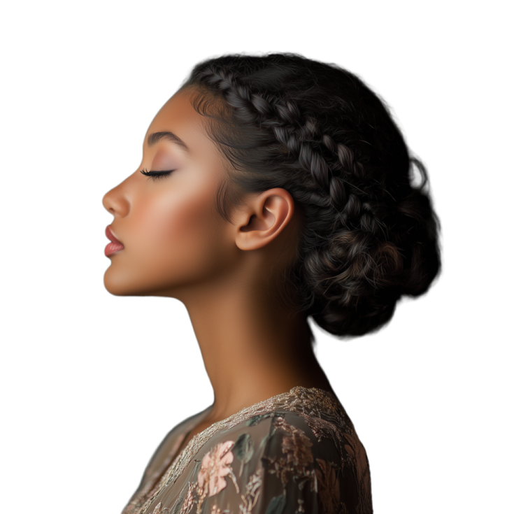 a woman with her hair in a braid