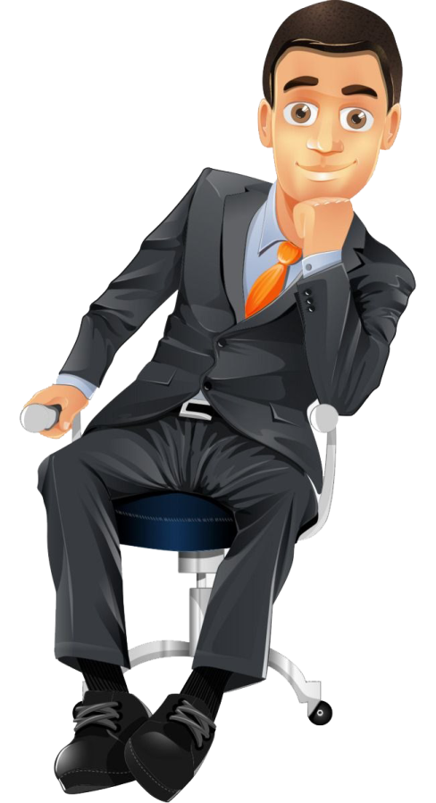 a man in a suit sitting on a chair