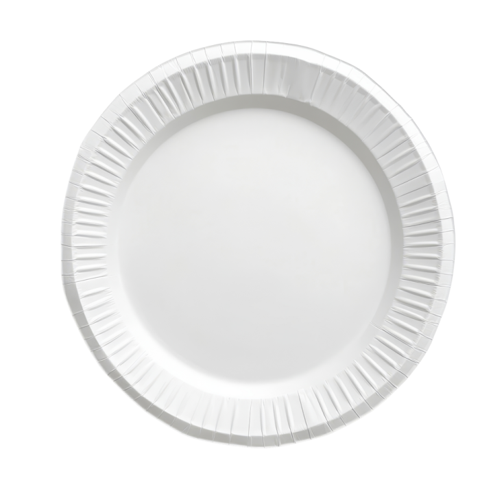 a white paper plate with pleaed edges