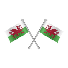 two crossed flags with the flag of wales