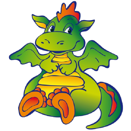 a cartoon dragon sitting on the ground