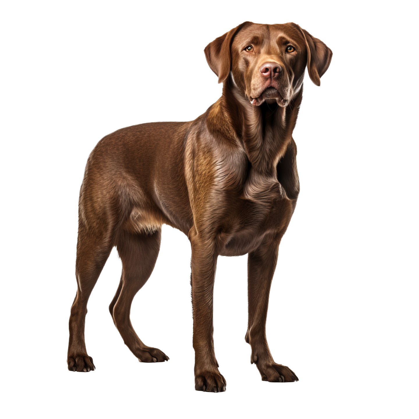 a brown dog standing up with its mouth open