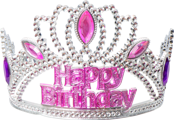 a pink tia with the words happy birthday on it