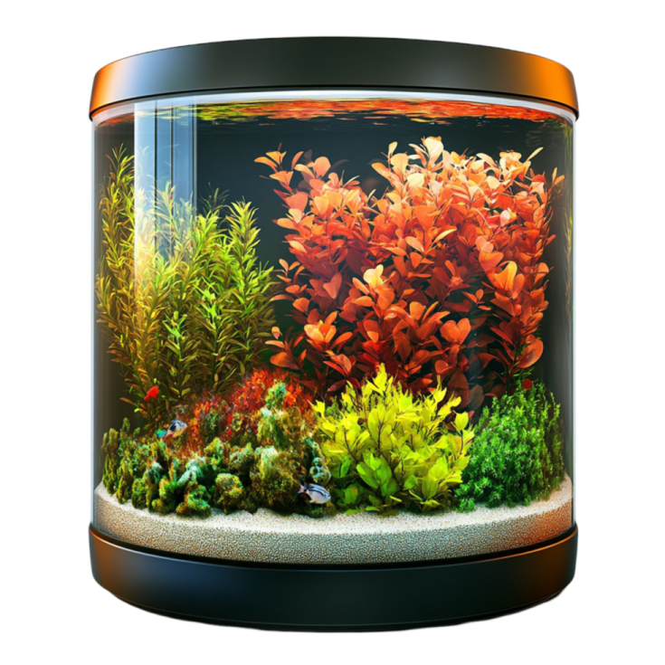a fish tank filled with water and plants