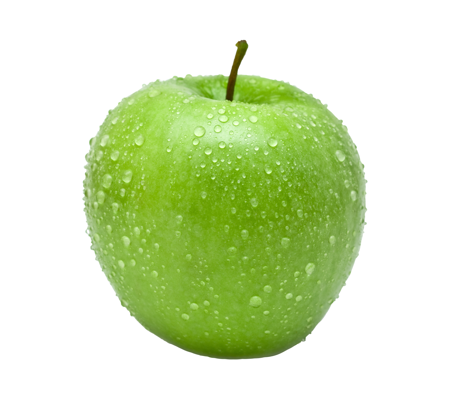 a green apple with water droplets on it