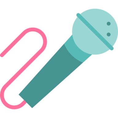 a microphone with a pink handle