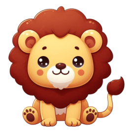 a cartoon lion sitting on the ground