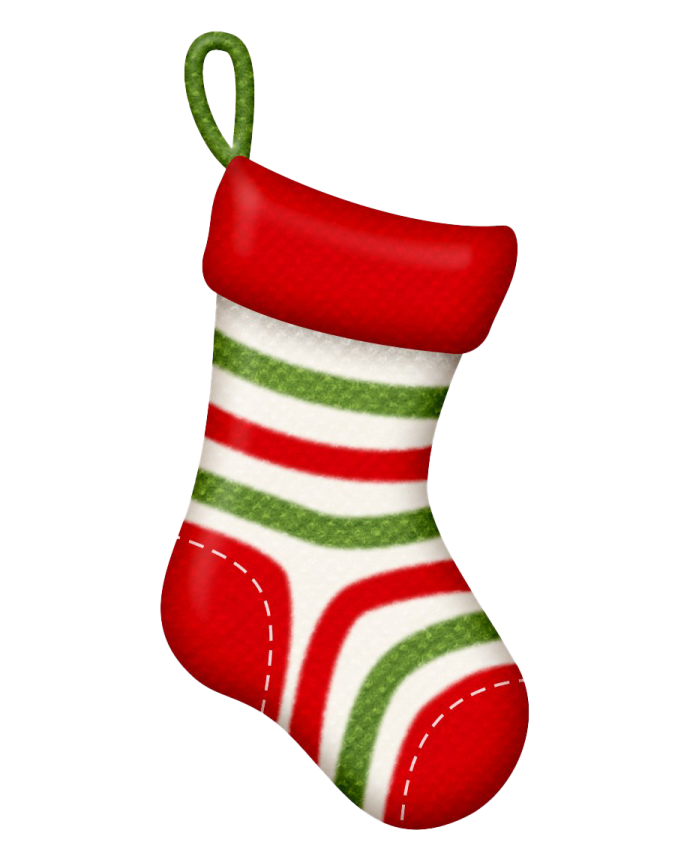 a red and green striped christmas stocking