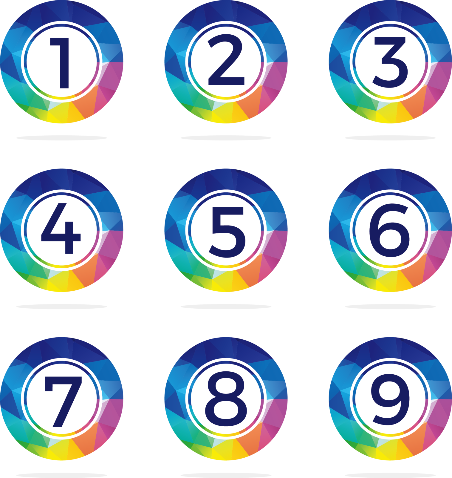 a set of colorful circles with numbers on them