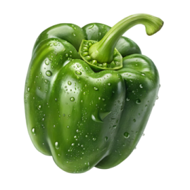 a green pepper with water droplets on it