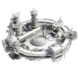 a model of a space station on a white background