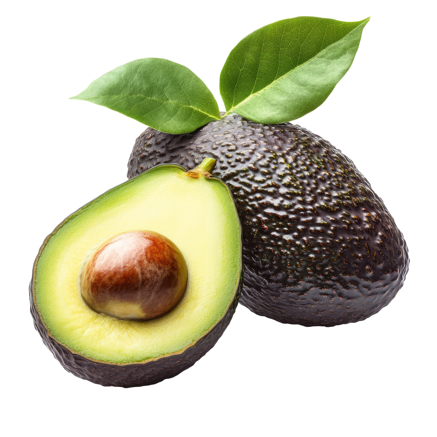 an avoca with a green leaf on top
