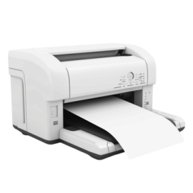 a printer with a roll of paper