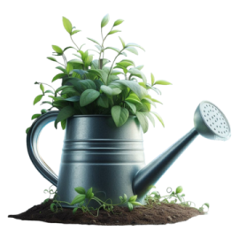 a watering pot with a plant in it