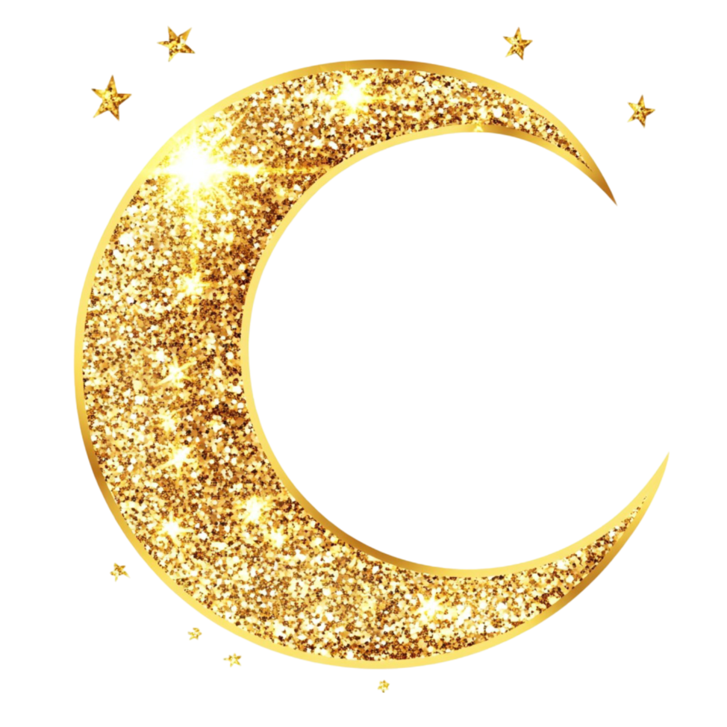 a gold crescent with stars on it
