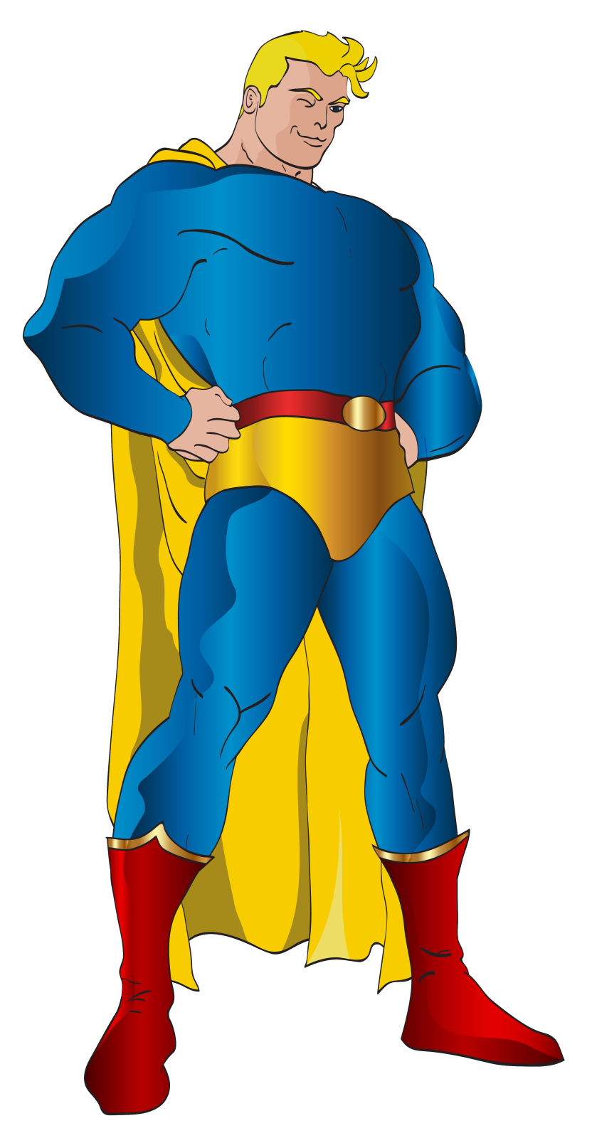 a man in a blue and yellow superman costume