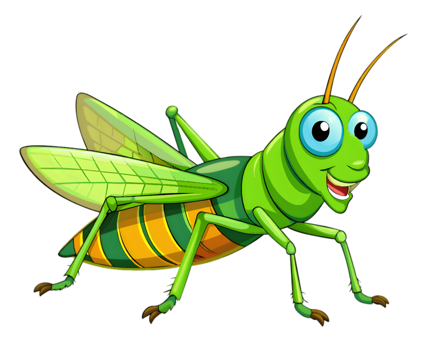 a cartoon green grasshopper insect