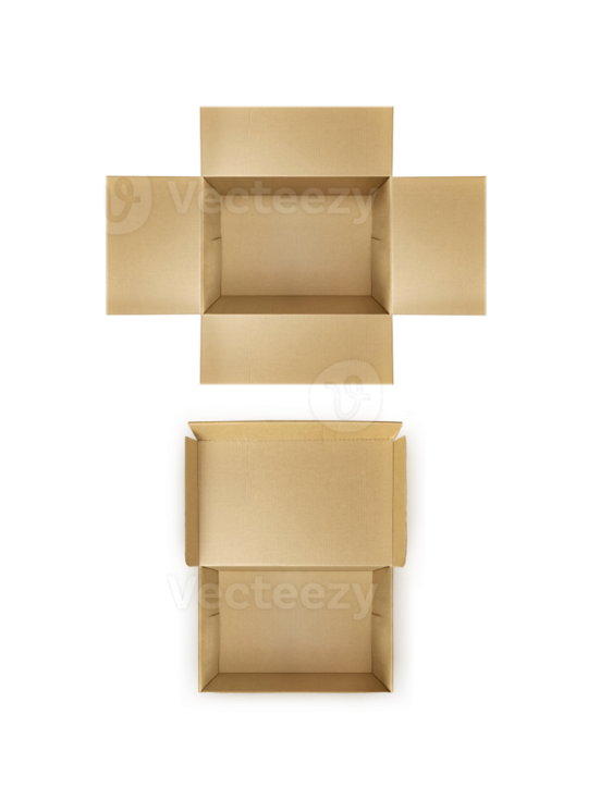 three empty cardboard boxes on a white background