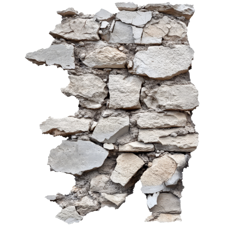 a pile of rubble on a white background