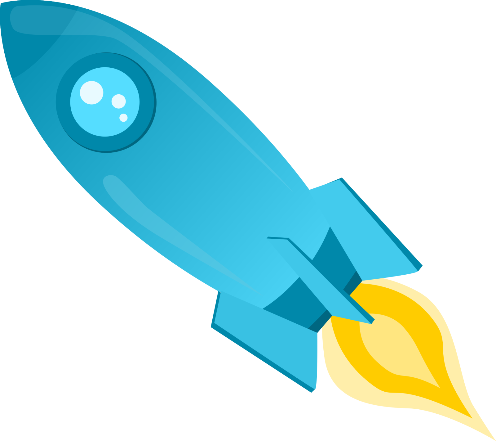 a blue rocket with a yellow tail