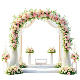 a wedding arch with pink and white flowers