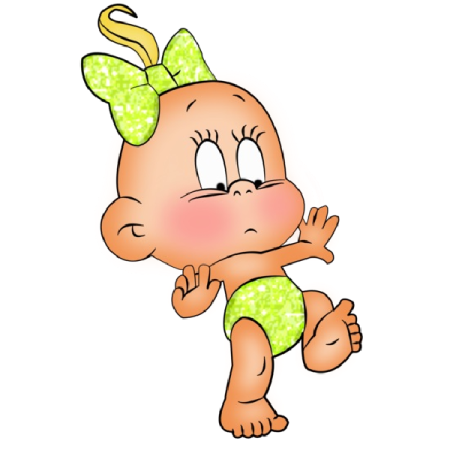 a cartoon character with a green bow on her head