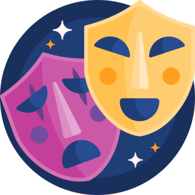 two masks in a circle with stars around them
