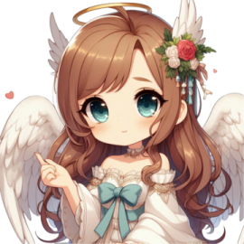 an anime girl with angel wings and a flower in her hair