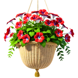 a basket filled with red and purple flowers